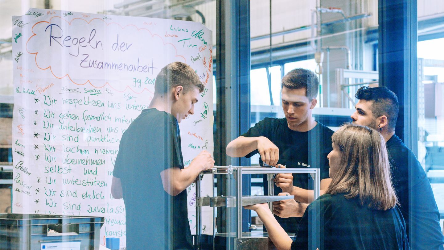 TRUMPF apprentice working in the apprenticeship workshop