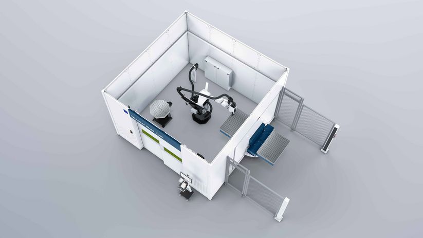TruLaser Weld 5000 mit kompaktem Rotationswechsler mit 3D Aufspannplatte