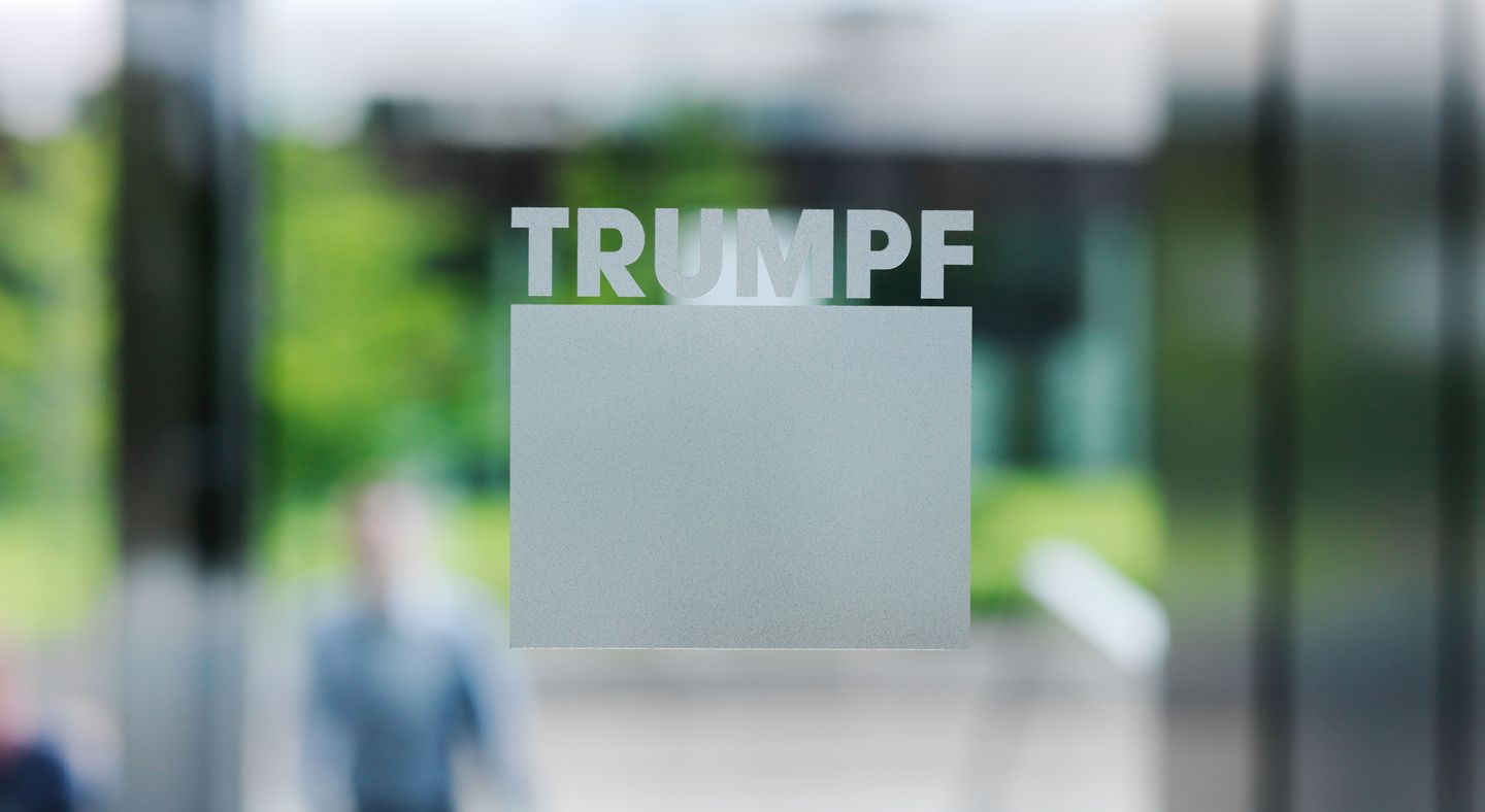 TRUMPF Logo at the headquarters main entrance