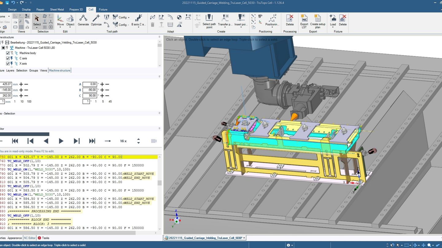 Screenshot TruTops Cell Modul 3D-Schweißen