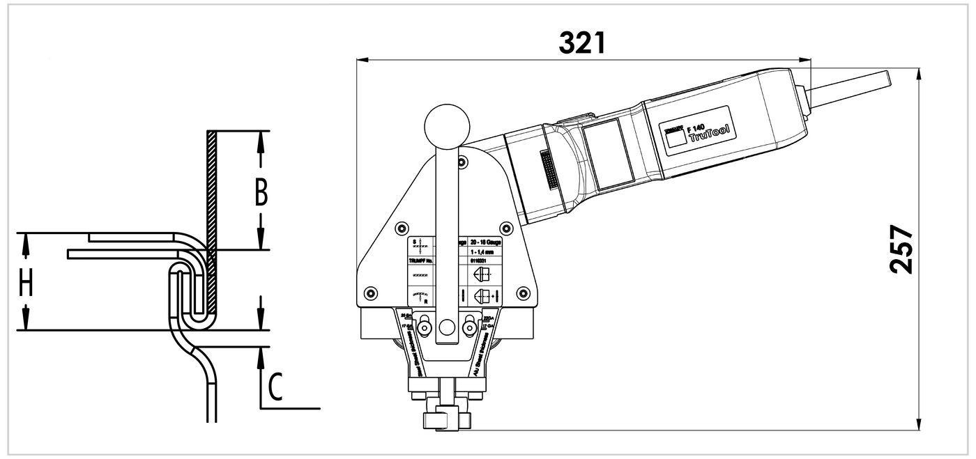 Dimensional drawing, TruTool F 140