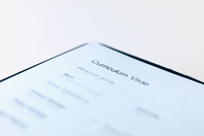 Photograph of a printed Curriculum Vitae