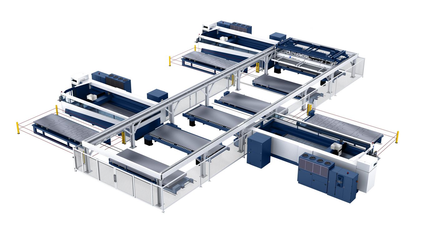 LiftMaster Linear, multiple-machine connection with three TruLaser 5060 machines