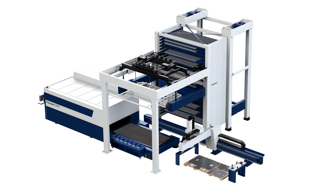 TruLaser 3030 fiber with SortMaster, TruStore 3030, LiftMaster Store